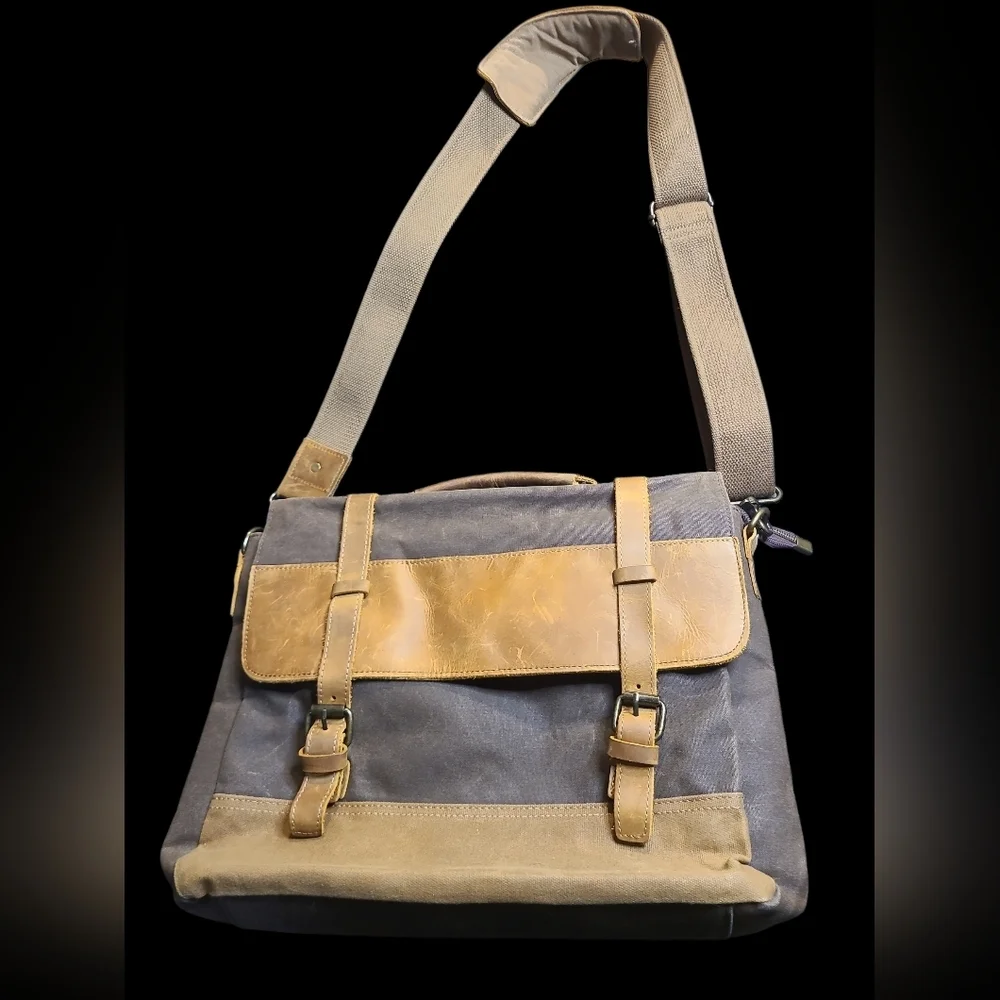 Leather And Canvas Tan and Gray Men's Messenger Bag